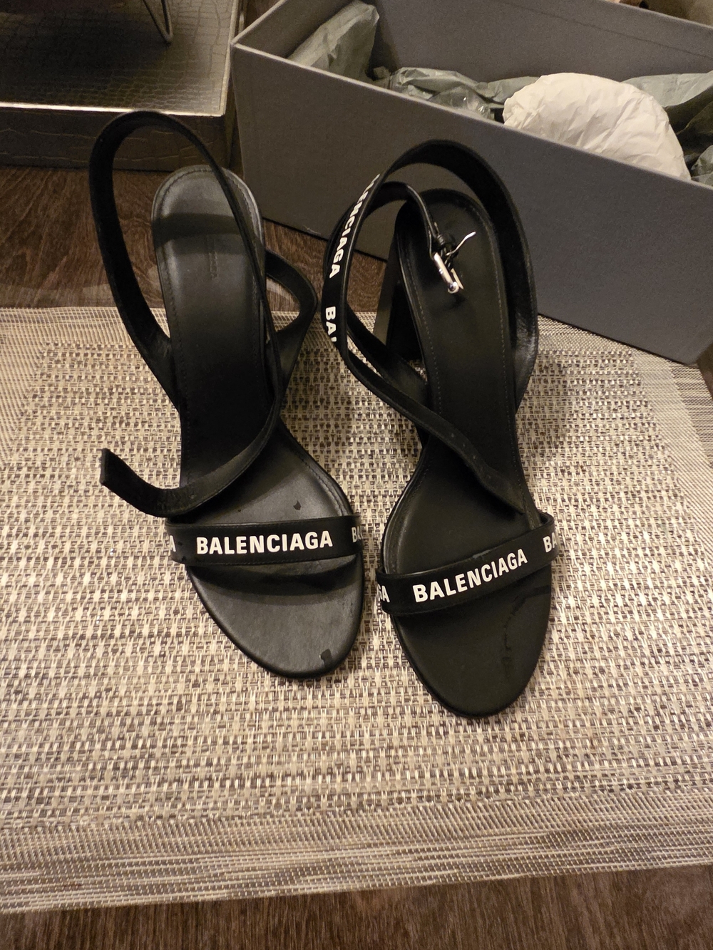 Balenciaga Black Logo Strap Slingback Sandals
